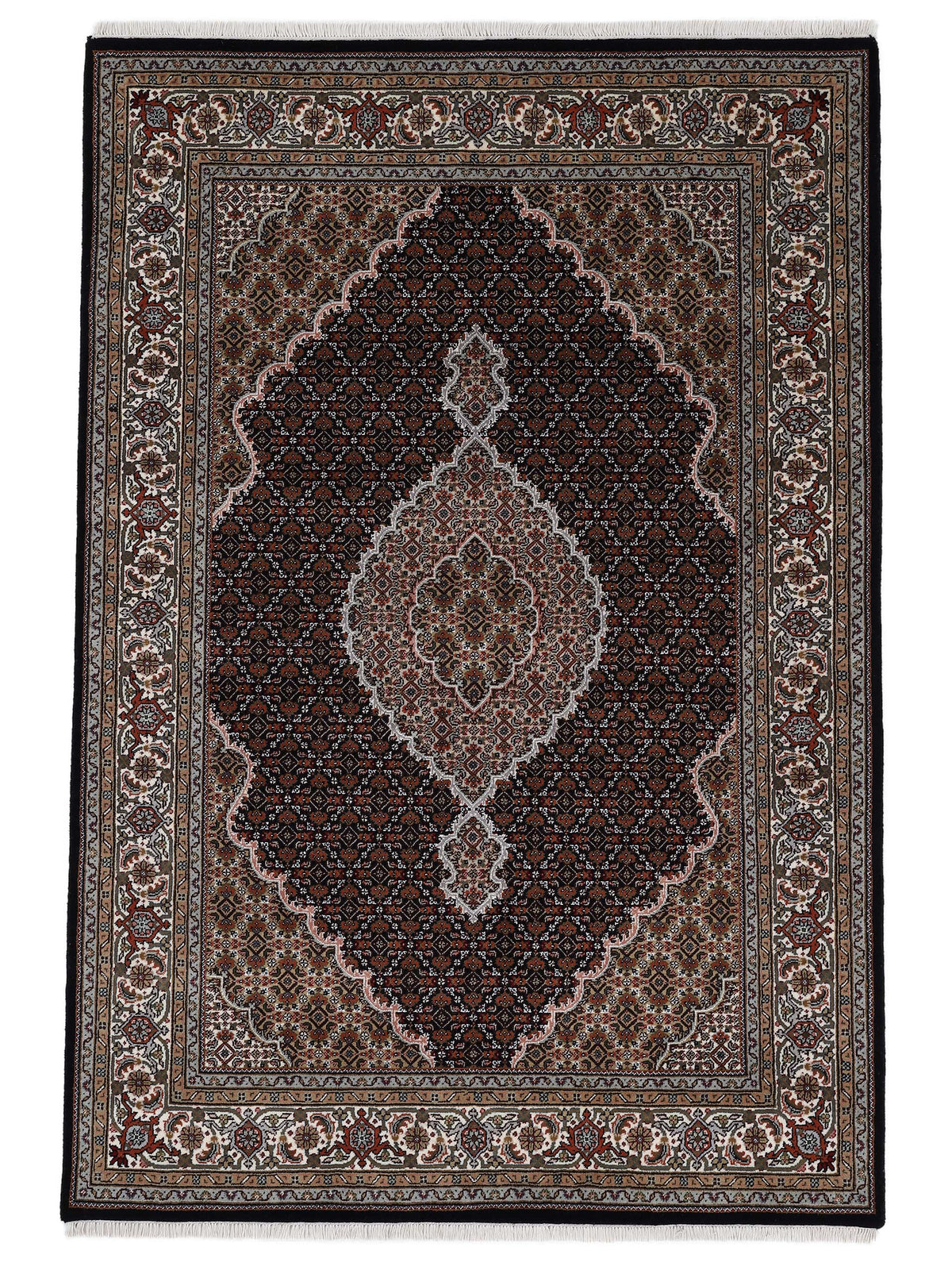 Tabriz Mahi Teppich Schwarz