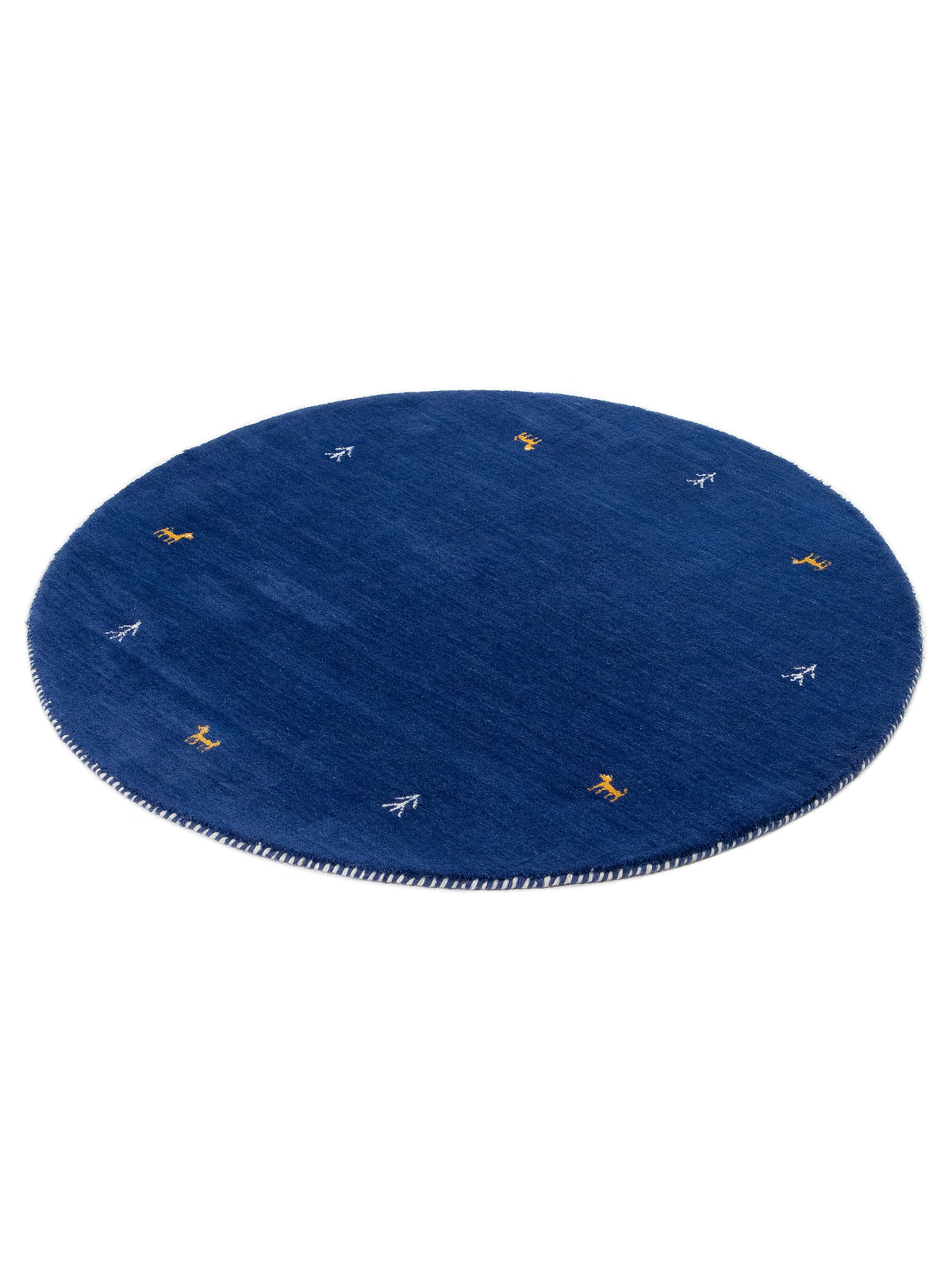 Wollteppich Gabbeh Uni Rund Blau aus Wolle