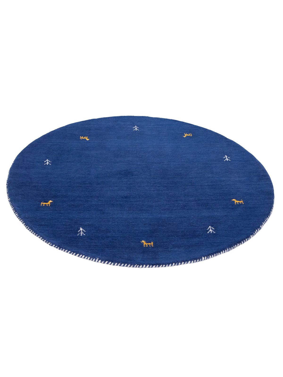 Wollteppich Gabbeh Uni Rund Blau aus Wolle