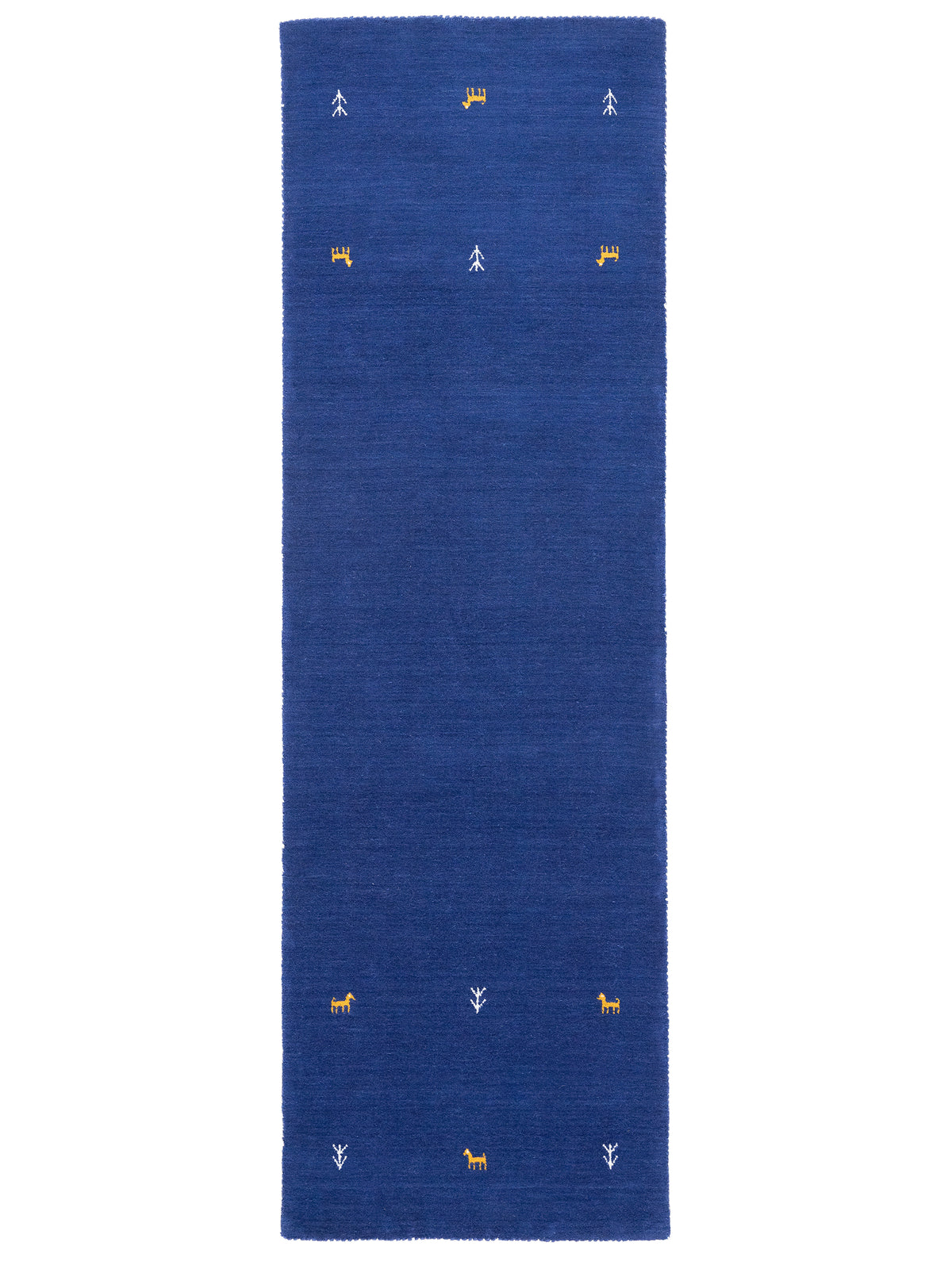 Wollteppich Gabbeh Uni Läufer Blau aus Wolle