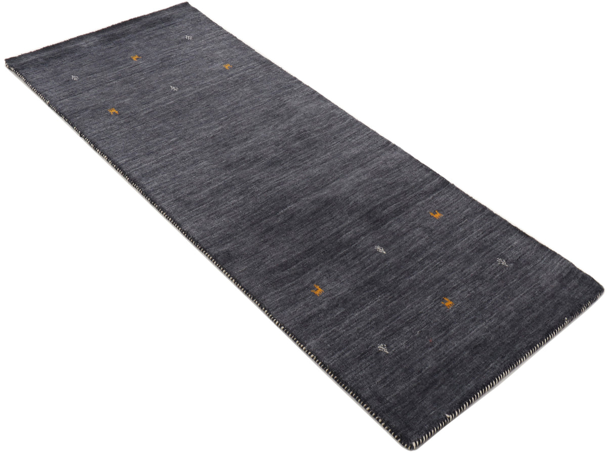 Wollteppich Gabbeh Uni Läufer Schwarz in schwarz aus wolle