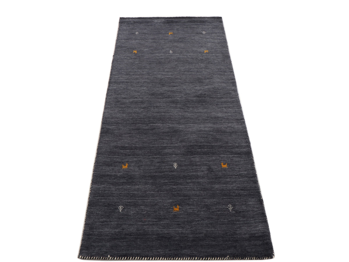 Wollteppich Gabbeh Uni Läufer Schwarz in schwarz aus wolle
