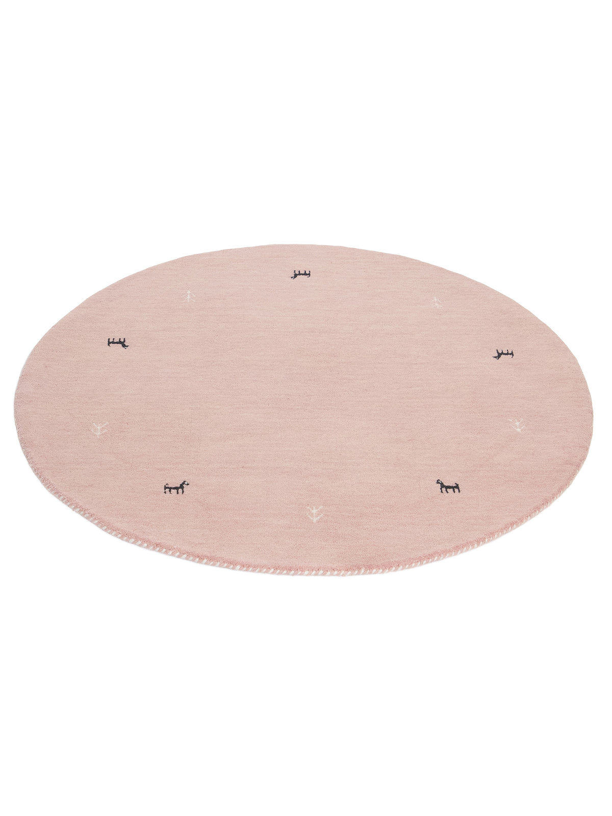 Wollteppich Gabbeh Uni Rund Rosa aus Wolle