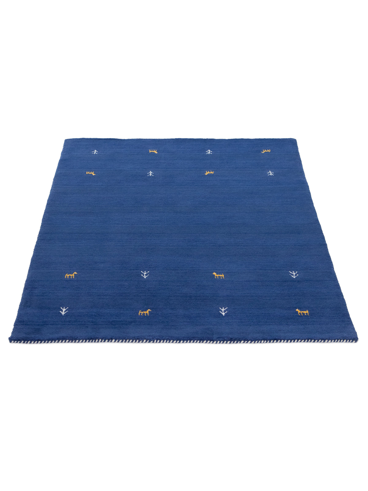 Wollteppich Gabbeh Uni Blau aus Wolle